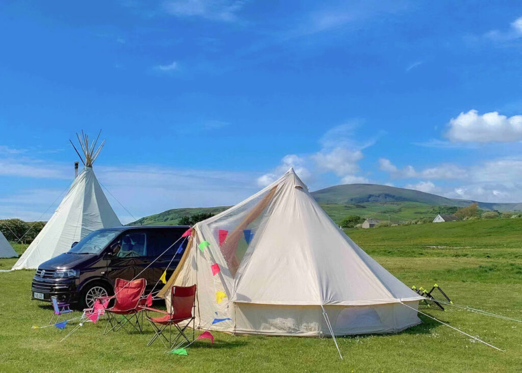 bell tent and campervan at Harbour Lights Campsite