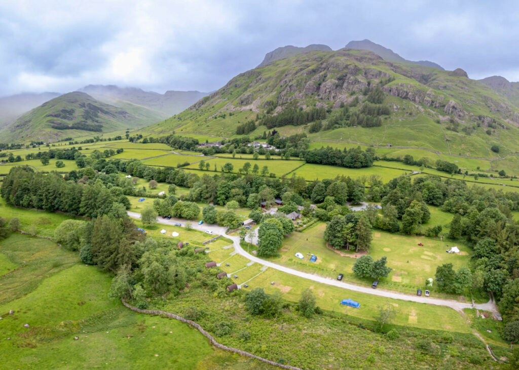 Great Langdale campsite, aerial view